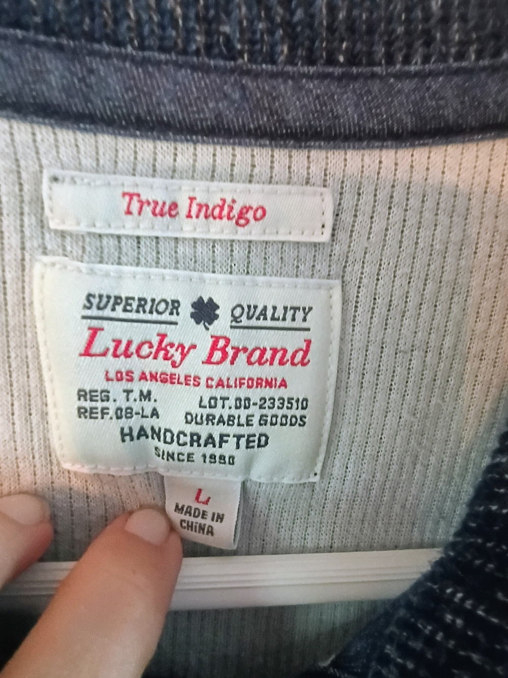 Lucky Brand True Indigo 100% Cotton Long Sleeve Polo Shirt Blue Men's Large - Picture 2 of 8